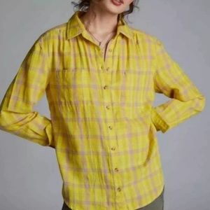 Anthropologie x Seen Worn Kept Yellow Lavender Plaid Button Up Shirt 12
